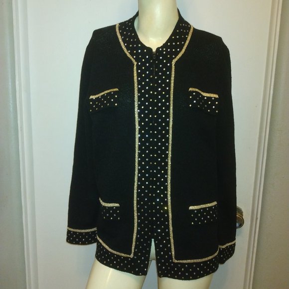 ❤️TOULA SANTANA KNIT Luxe Embellished Rhinestones Studs Zip Up Jacket SZ 10